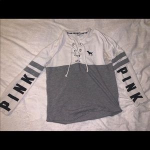 VS PINK LACE UP CREW